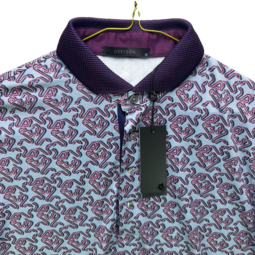 Greyson Golf Polo Shirt Mens Medium Intertwined AOP Stretch Justin Thomas NWT - Picture 1 of 14